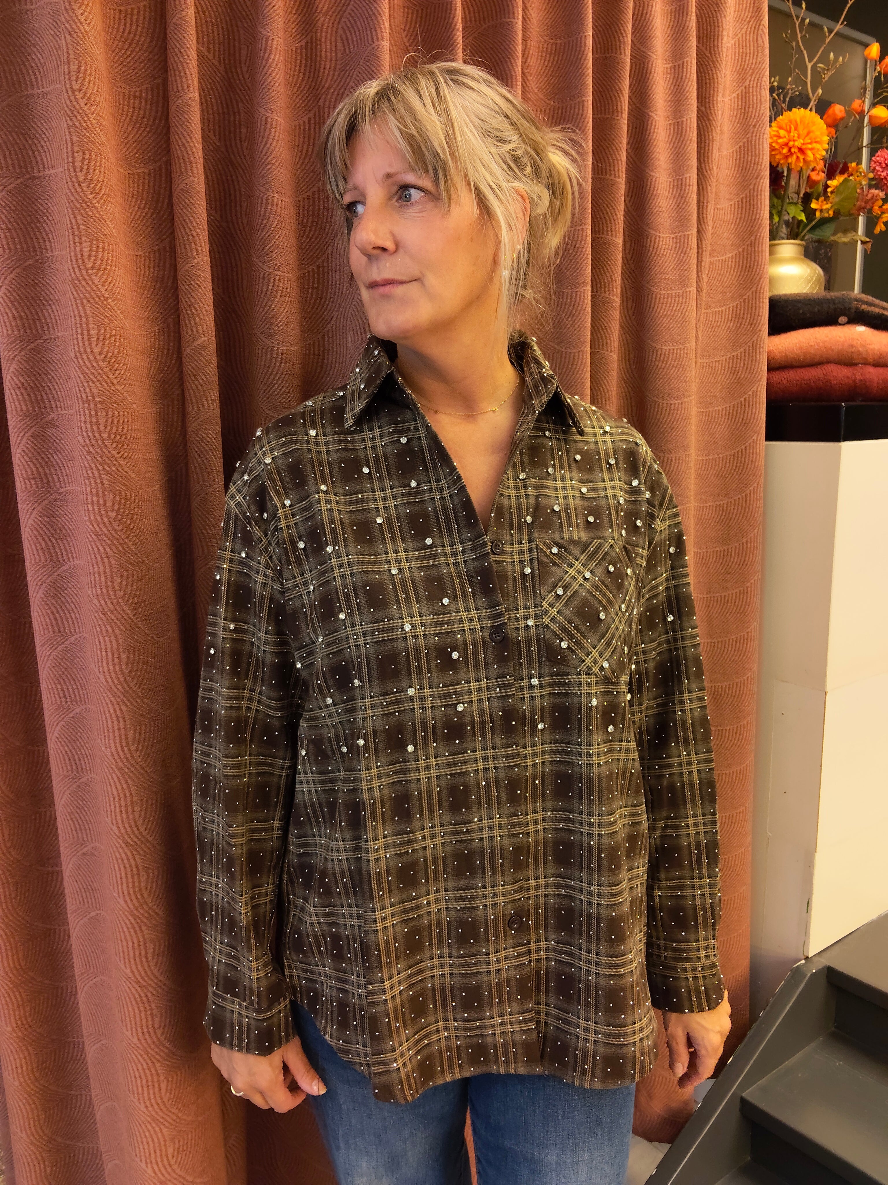 Blouse geruit met strass