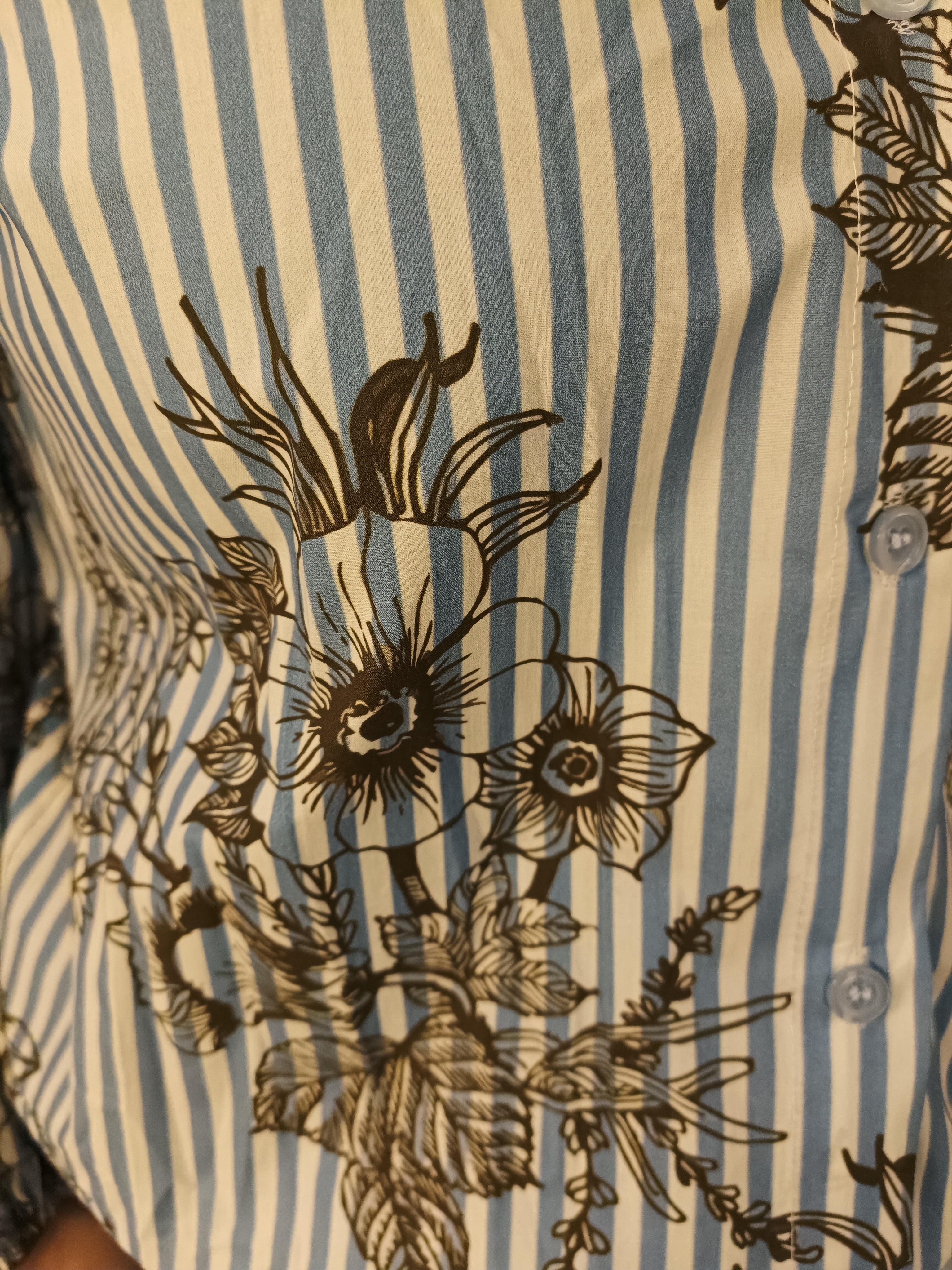 Blouse gestreept bloem blauw