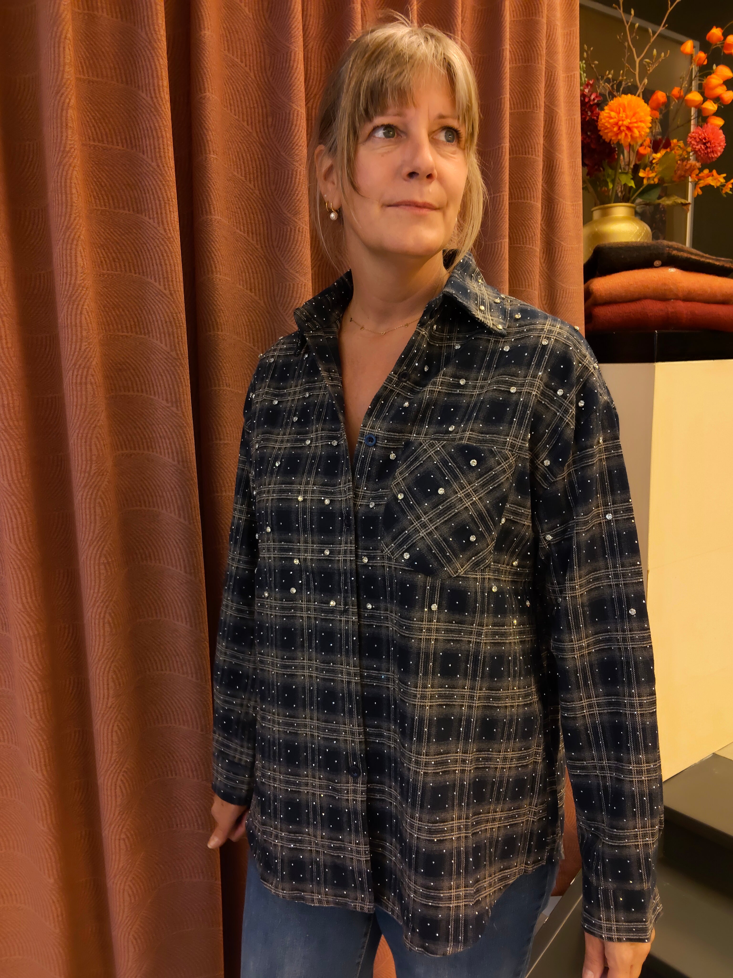 Blouse geruit met strass