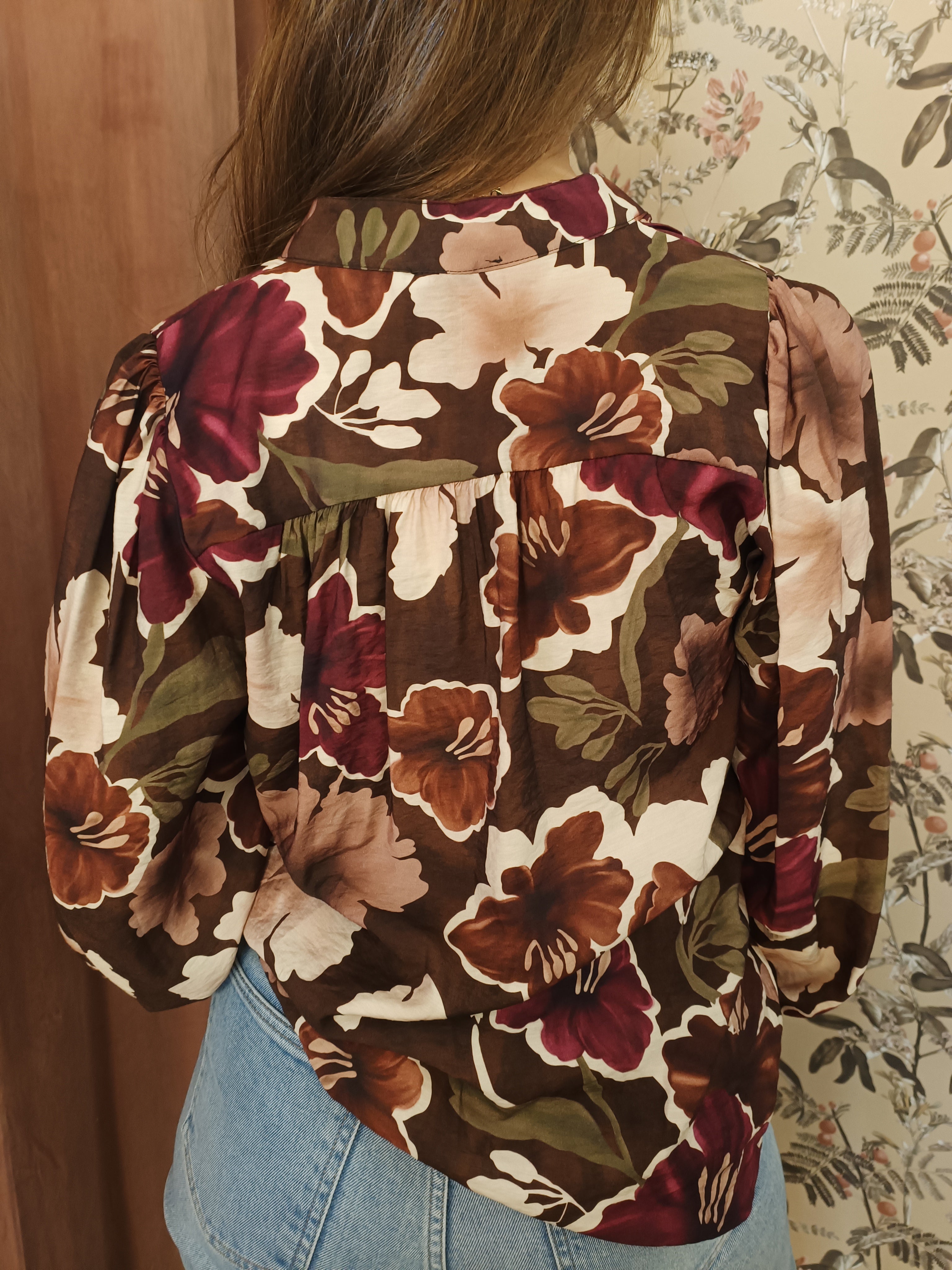 Blouse groen bruin bloem