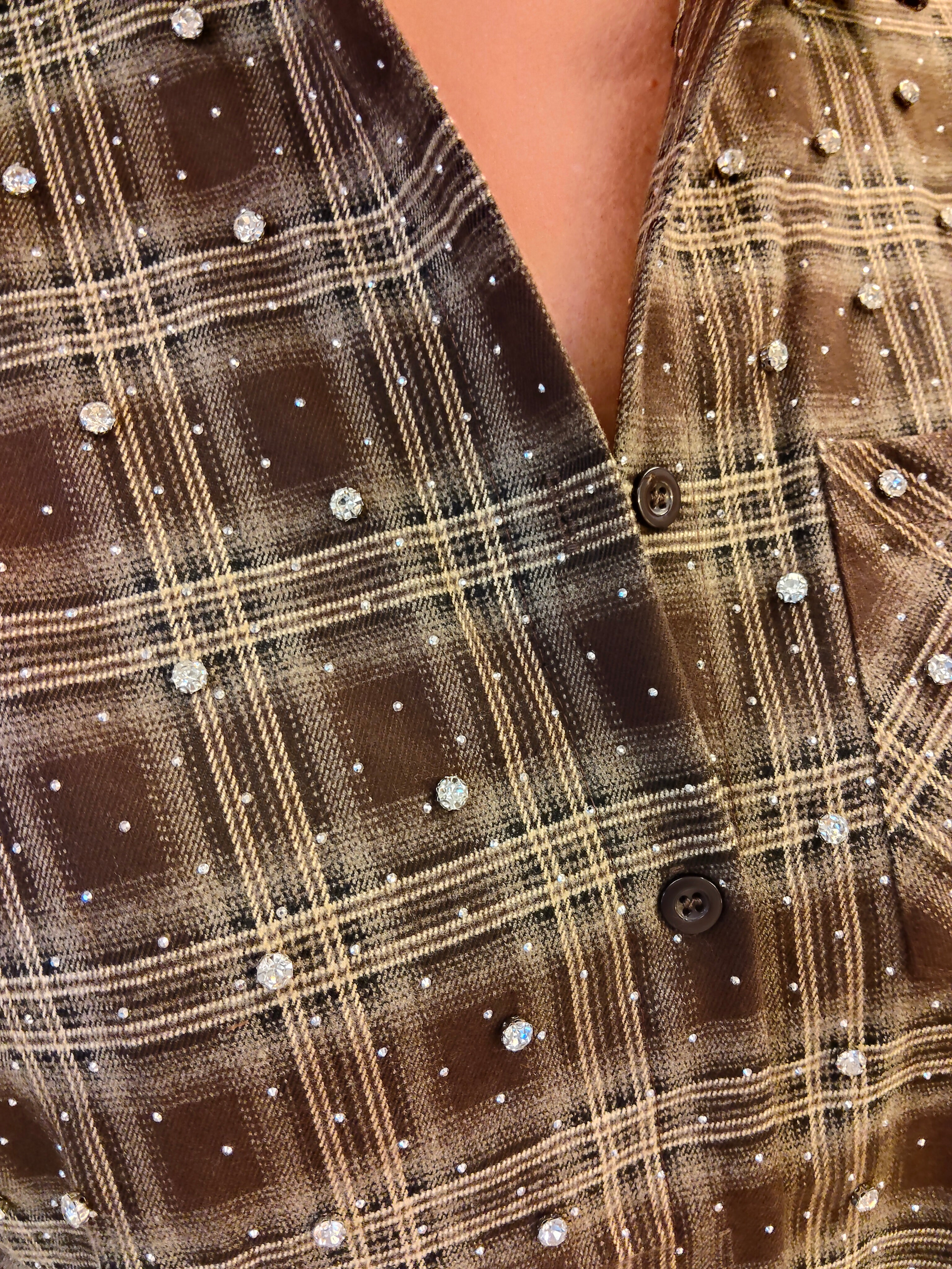 Blouse geruit met strass